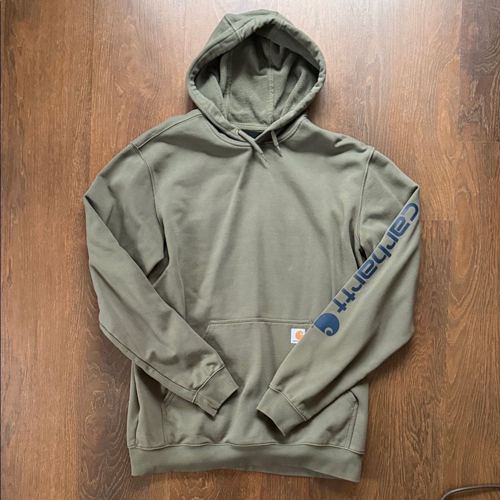 Carhartt Army Green Men's Hoodie with Blue Logo